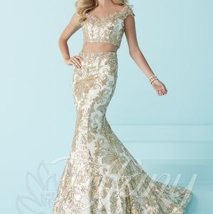 Tiffany white and gold prom dress style #16243